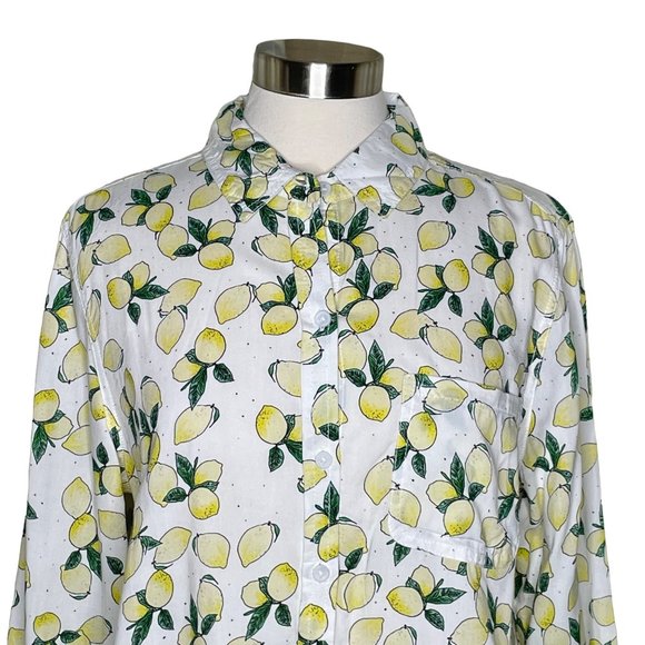 Beachlunchlounge L lemon print button up shirt white yellow - Picture 2 of 7